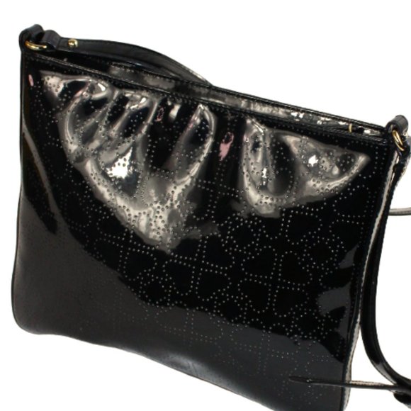 Kate Spade Darby Metro Black Slim Swing Patent Perforated Spades Crossbody - Picture 7 of 9
